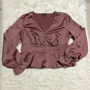 Express Long Sleeve Peplum Top Pink/Purple